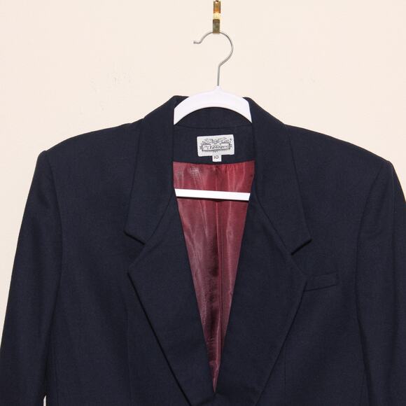 Vintage The Villager Navy Wool Blazer Size 10 Double Breasted - Picture 3 of 10